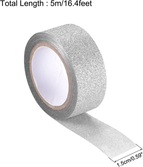 MECCANIXITY 0.6inch x 16.4ft Glitter Tape, Decorative Craft Tape Self Adhesive Stick Silver Tone 1.5cm x 5 M for Scrapbook, DIY Arts, Gift Wrappin...