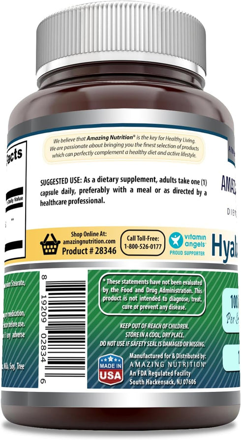 Amazing Formulas Hyaluronic Acid 100 Mg Capsules Supplement | Non-GMO | Gluten Free | Made in USA (1 Pack, 60 Count)...