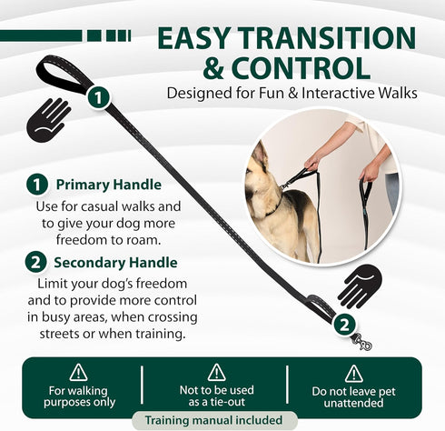 Sporn Dual Handle Padded Dog Training Leash, 6ft Long Dog Leash Heavy Duty for Maximum Control, 360-Degree Swivel with Reflective Strap for High V...