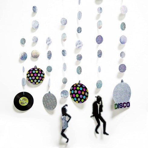 Cheerland Iridescent Disco Garland Holographic Disc Banner Retro Rock and Roll Dance Hanging Ball Backdrop Decoration for Birthday Wedding Bachelo...