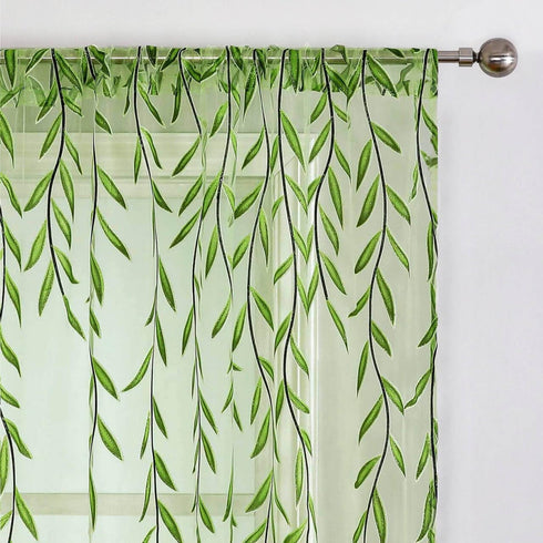 Green Sheer Curtains 108 Inches Long for Living Room, Vine Leaf Patterned Curtains 2 Panels Green Bedroom Curtain Sheers Voile Transparent Window ...