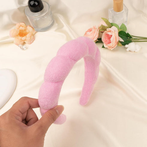 BLAAROOM Spa Headband for Women Soft Puffy Sponge Terry Towel Cloth Head Band for Washing Face Bubble Skincare Makeup Headband Hair Accessory(Pink...