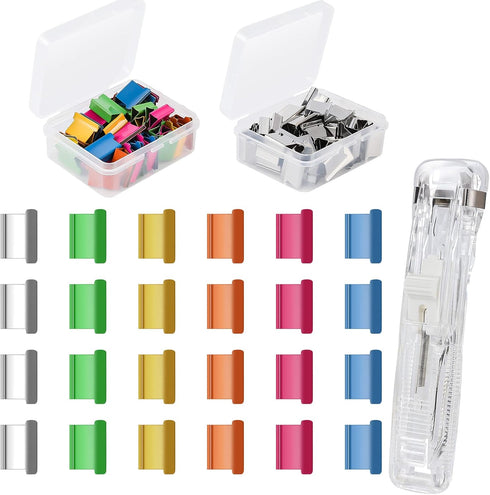Stainless Steel Metal Refill Clips Dispenser, Mini Reusable Binder Pack Clamp, 1 Pack Push Stapler with 50pcs Binder Clips Silver 50pcs Colorful P...