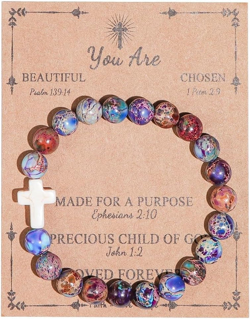 Pingyongchang Inspirational Christian Gifts for Women, Men Cross Beads Bracelets, Faith Easter Catholic Religious Christian Jewelry, Healing Natur...