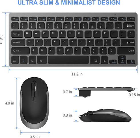 Compact Wireless Keyboard Mouse, 2.4GHz Ultra Thin Small Wireless Keyboard Mouse Combo for Desktop, Laptop (Black and Gray)...