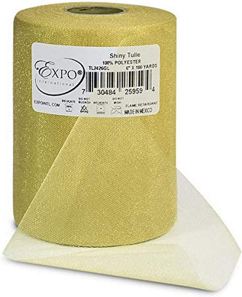 Expo International Premium Shiny Tulle Spool of 6-inch X 100 Yards | Gold...