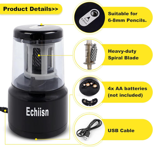 Electric Pencil Sharpener, Office Personal Super Sharp, Powerful Stall-Free Motor, 10yr Warranty, (Black)...