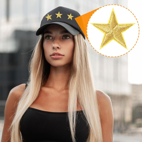 PAGOW 30pcs Gold Star Iron on Patch, Sew on Star Embroidered Patches, Iron on Fabric Patches, Appliques Embellishments Star Patches for Hats, Jack...