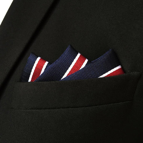S&W SHLAX&WING Striped Pocket Square for Mens Suit Jacket Blue and Red...