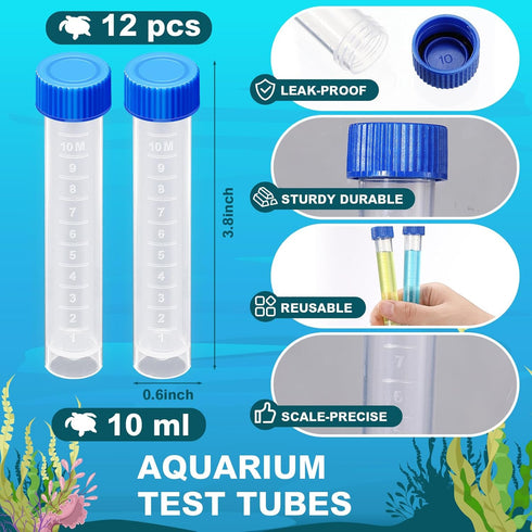 12 Pcs Replacement Test Tubes for Aquarium Test Kits, 10ml Plastic Frozen Self Standing Test Tubes with Scale line for Aquarium Water Testing...