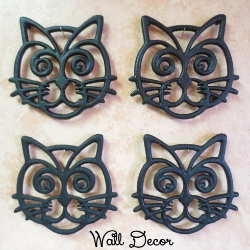 Cat Trivet - Black Cast Iron - for Kitchen & Dining Table - More Than One Makes a Set for Counter, Wall Art or Decoration Accessory - Housewarming...