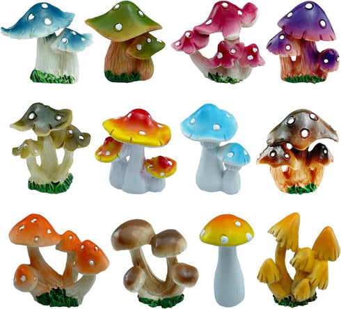 12 Pcs 1.5 to 1.8 Inch Resin Mushroom,Cute Mushrooms Fairy Garden Mushrooms Ornaments for Outdoor Decoration,Home Décor,Cake Decoration,DIY Bonsai...