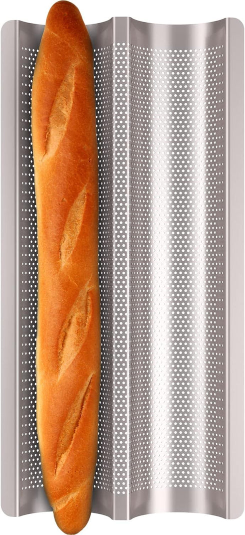 Baguette Pan French Bread Pans For Baking Pans, Nonstick 2 Slots Perforated Italian Loaf Pan Mold Long French Bread Pan Golden...