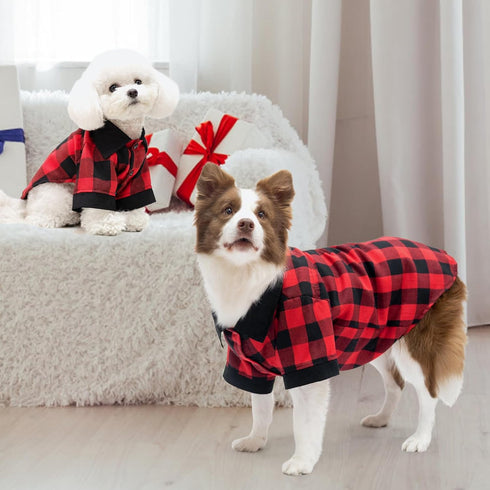 KOOLTAIL Dog Shirt, Red Buffalo Plaid Pet Shirts, Black Color Clash Cute Dog Apparel Clothes Suitable for All Seasons, Comfortable Dog T-shirt for...