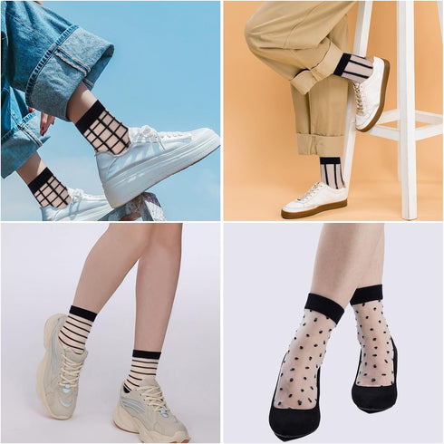 5 Pairs Sheer Socks for Women Black Mesh Ankle Socks Thin Fishnet See Through Socks Summer Casual Crew Socks...