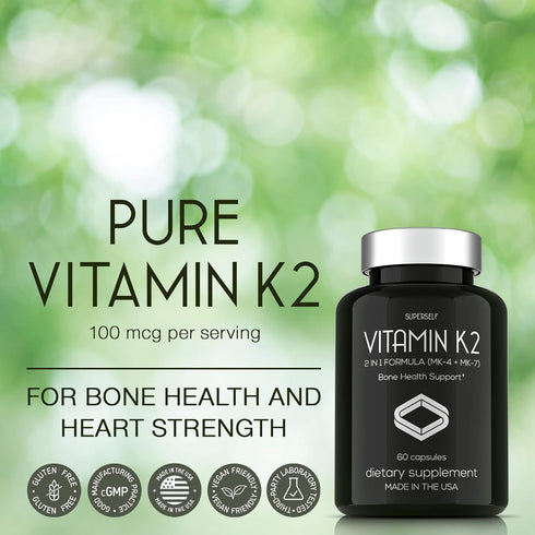 Vitamin K2 Capsules 100 mcg - Vitamin K Complex MK-7 & MK-4-60 Capsules - Vit K2 2 in 1 Formula High Strength Supplement MK7 MK4 - Made in USA - V...