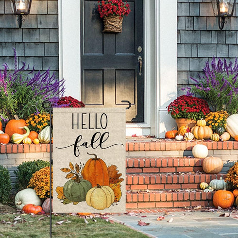 Hello Fall Pumpkin Garden Flag 12x18 Inch Double Sided, Autumn Sign Seasonal Yard Outdoor Thanksgiving Decor DF310...
