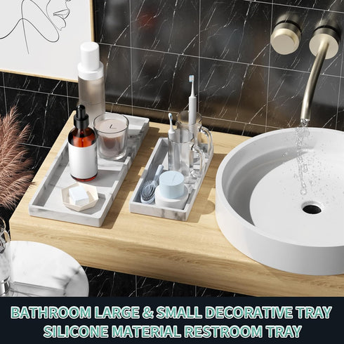 BBK Bathroom Vanity Tray - 2 Pack (7.8" and 11.8") Silicone Bathroom Trays for Counter, Perfume Key Trinket Ring Tray, Decor Soap Dispenser Counte...
