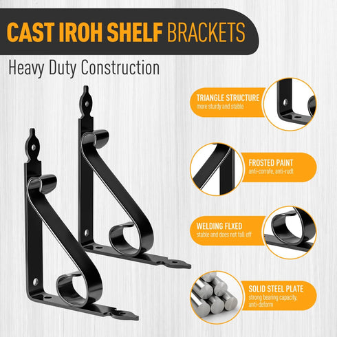 Decorative Shelf Brackets,6inch Wall Mounted Floating Shelf Bracket for DIY Open Shelving,Pack of 2 Heavy Duty Rustic Iron Metal Corner Bracket Sh...