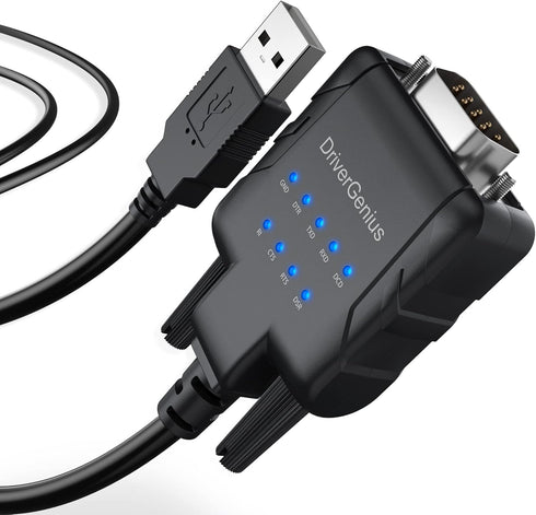 DriverGenius USB to Serial RS232 DB9 Adapter Cable with 9 x LED Indicators - Prolific PL2303 - for Windows 11, macOS 14 Sonoma, Linux (USB232A-E-A...