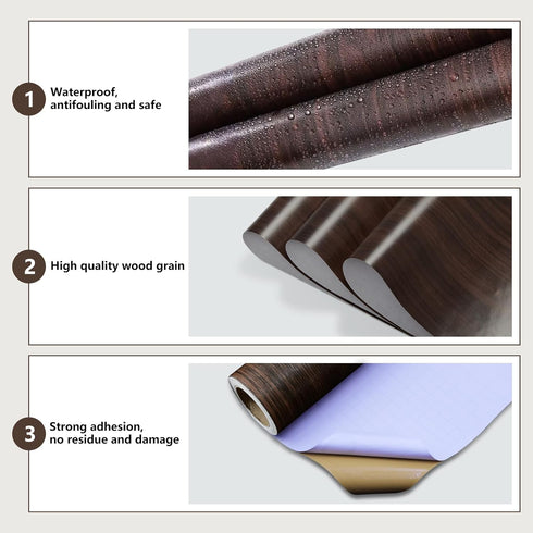 15.8" x 118" Walnut Wood Peel and Stick Wallpaper Self-Adhesive, Removable, Waterproof Ideal for Kitchen, Countertops, Cabinets, Shelves. Easy to ...