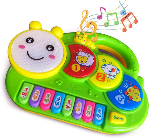 Baby Piano DrumToy, Caterpillar Piano Keyboard Drum Light Up Sound Musical Toy, Learning Educational Interactive Infant Toddler Kids Toys Gift for...