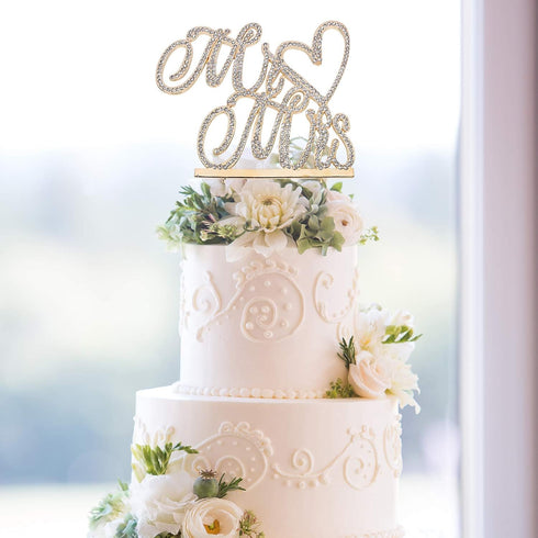 Mr and Mrs Love Cake Topper Wedding Anniversary Gold Crystal Rhinestone Party Decoration...