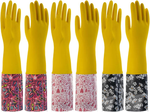 18.5inch Rubber Gloves Waterproof polyester Household Cleaning Gloves For DishWashing,Gardening,Painting(Medium)...