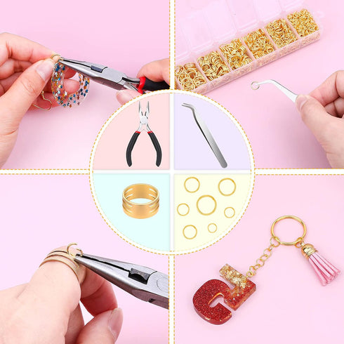 Gold Jump Rings for Jewelry Making, Paxcoo 1500Pcs Jewelry Necklace Repair Kit with Jewelry Making Supplies and Jewelry Pliers for Bangle Charms, ...