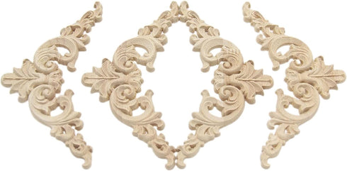 Wood Carved Applique,4 Pack Decorative Wood Trim, 3.15x3.15inch, Wood Appliques and Furniture Decorative Onlay for Furniture Decor Decal Unpainted...