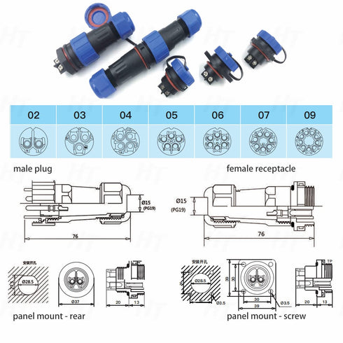 TY28 6 Pin 25A Aviation Waterproof Connector Male Female 12ga Wire Plug Socket Screw-Crimp Solder-Free Quick-Disconnect for Power Device Automotiv...