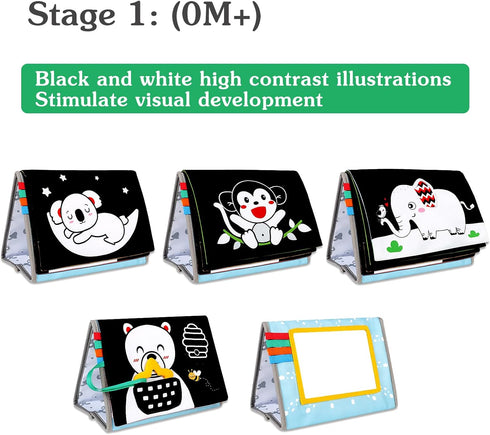 Tummy Time Mirror Baby Toys Infant Toys Black and White High Contrast Baby Crinkle Toys 0-6 Months with Teether - Montessori Newborn Sensory Toys ...