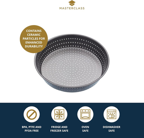 MasterClass KCMCCB15 Crusty Bake 23 cm Deep Perforated Pie Dish with PFOA Non Stick, Robust 1 mm Carbon Steel, 9 Inch Round Tin, Grey...