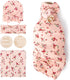 DRESHOW BQUBO Baby Girl Newborn Floral Receiving Blankets with Bow Hat Headband Wooden Birth Announcement Card Set Newborn Baby Swaddling Hats Sle...