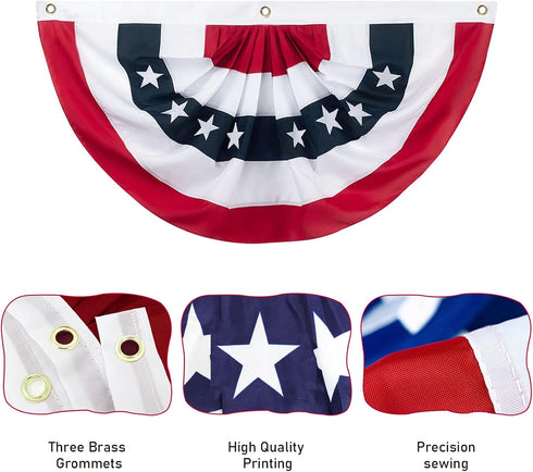 5 Pieces American Pleated Fan Flag, 3 X 1.5 Ft USA Patriotic Pleated Fan Flag 4th of July Half Fan Banner Decoration for Independence Day Porch Ga...