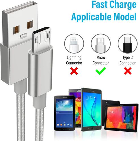 Micro USB Charging Cable, 10FT Nylon Braided Controller Charger, Charge and Play, Micro USB High Speed Charger Sync Cord for Controller Devices, C...