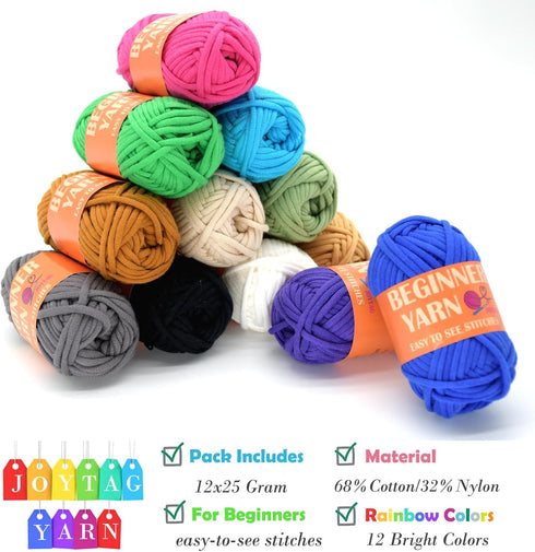 12 Pack Beginners Crochet Yarn Coffee Brown Beige Grey Cotton Crochet Yarn for Crocheting Knitting Beginners with Easy-to-See Stitches Multiclor M...