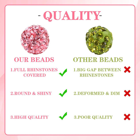 Abitoncc 180pcs 10mm Rhinestone Clay Beads for Jewelry Making, Pink Crystal Round Disco Ball AAA+ Grade Beads Bulk, Sparkly Diamond Bling Baseball...