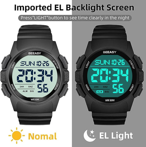 Beeasy Men Digital Sports Watch,Waterproof Watch with Stopwatch Countdown Timer Alarm Function Dual Time Rubber Strap Wrist Watch for Men/Student...