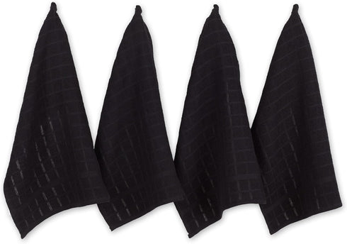 DII Basic Terry Collection Windowpane Dishtowel Set, 16x26, Black Solid, 4 Piece...