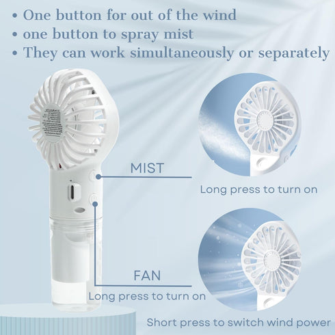 Portable Fan with Mist, Personal Mini Fans Portable Rechargeable, Misting Fans Handheld for Travel, Office, Outdoor...