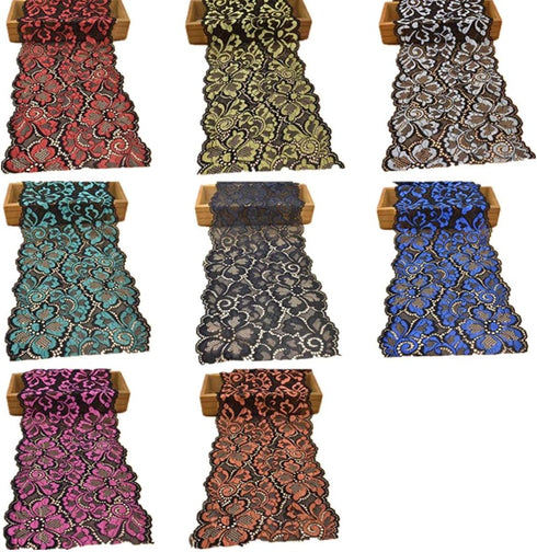 5 Yards Metallic Floral Lace Ribbon Stretch Tulle Lace Trim Elastic Nigerian African Fabric Width 7 Inch for DIY Craft Jewelry Making Clothes Acce...