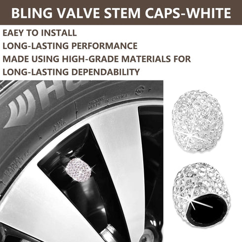 4 PCS Handmade Rhinestone Car Tire Valve Stem Cap, Sparkling Crystal Stem Air Cap Cover, Attractive Dustproof Bling Wheel Tire Valve, Universal fo...