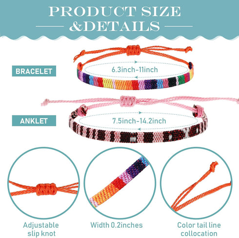 16 Pcs Boho Surfer Ankle Bracelet Set Surfer Bracelet Adjustable Waterproof Ethnic Bracelet Unisex Handmade Braided Bracelets Beach Colorful Thin ...