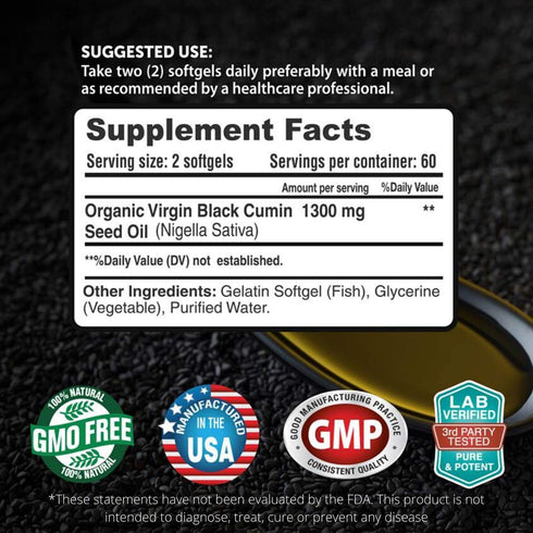 FRESH HEALTHCARE Black Seed Oil Capsules Cold Pressed 1300mg - 100% Pure Non-GMO Nigella Sativa - Immune & Joint Support - Premium Softgel Supplem...