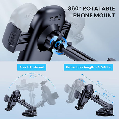 Qifutan Car Phone Holder Mount Phone Mount for Car Windshield Dashboard Air Vent Universal Hands Free Automobile Cell Phone Holder Fit for iPhone ...