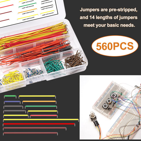 560Pcs Jumper Wire Kit Solderless Flexible Breadboard 14 Lengths Assorted Preformed Breadboard with 65Pcs Breadboard Jumper Wires, Tweezers & Plas...
