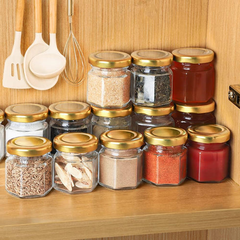 60 Pcs Small Glass Containers with Airtight Lids, 1.5 oz Mini Honey Jars for Wedding Favor, Baby Shower, Small Hexagon Candle Jars for Making Cand...