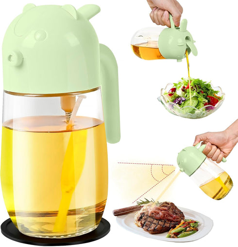 580ml/20oz 2 in 1 Oil Dispenser and Oil Sprayer for Cooking, Glass Olive Oil Dispenser Bottle with Silicone Mat, Food-grade Oil Dispenser for Kitc...