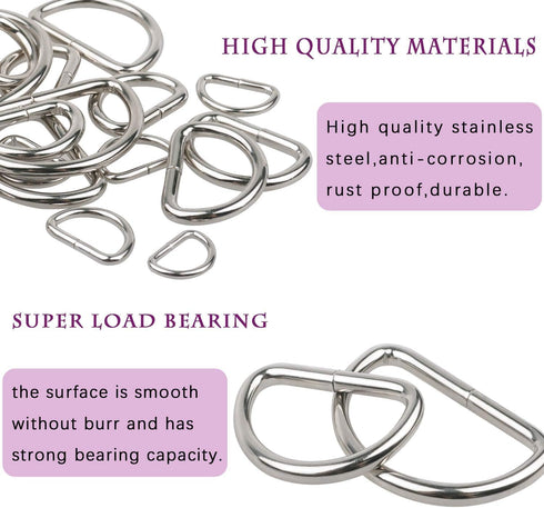 10pcs/Pack 1-1/2 inch Metal D Ring Semi-Circular Non Welded Nickel Plated for Hardware Bags Ring Hand DIY Accessories(Nickel, Webbing Size 38mm)...